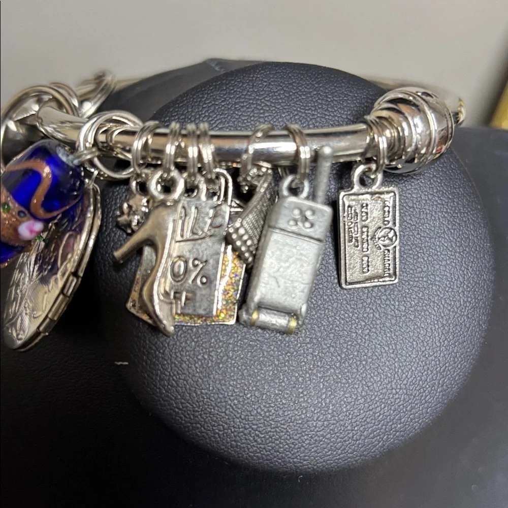 Silver Charm Bracelet Keychain with Charm Accents Purse Charm